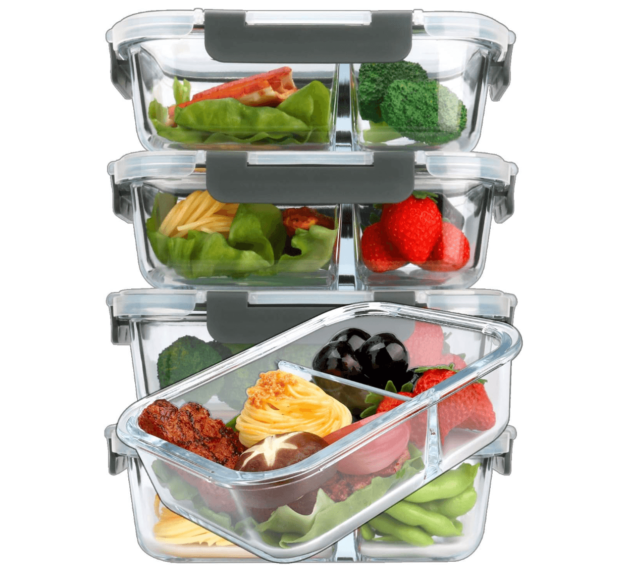 5 Glass Meal Prep Containers - 2 Compartments